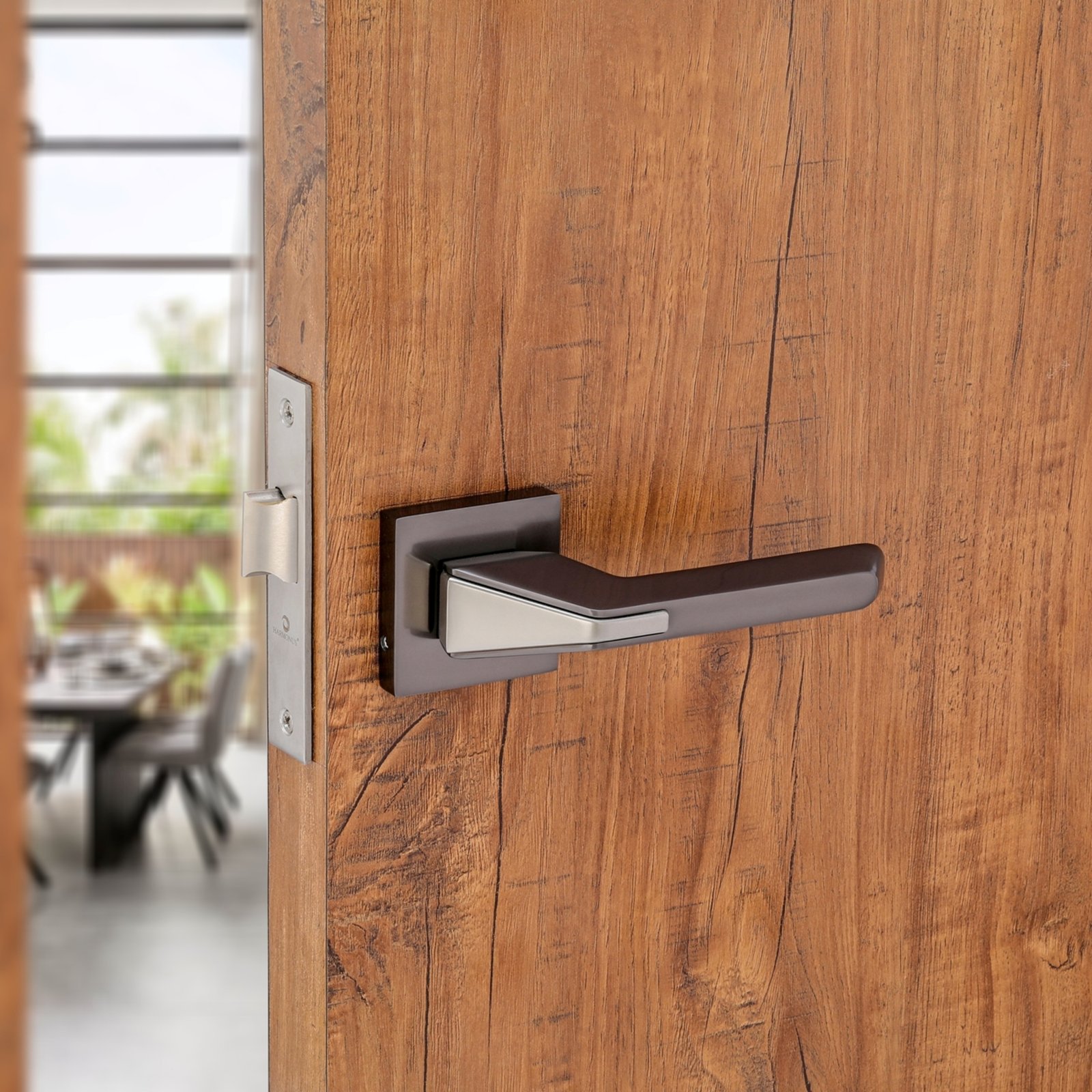 HARMONUS Zinc Alloy Mortise Door Lock Handle/Rose Mortice Handle with Baby Latch (Black Satin – Satin)